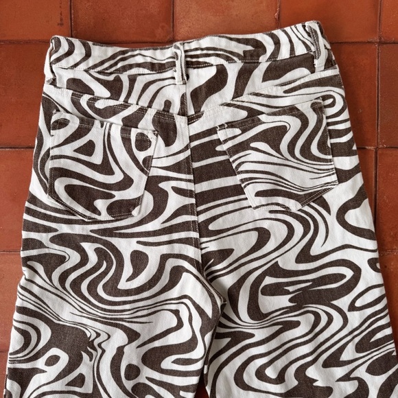 Sz 26 Tilly’s RSQ Swirl Straight Leg High Waisted Cotton Pants In Brown / White - Picture 5 of 5